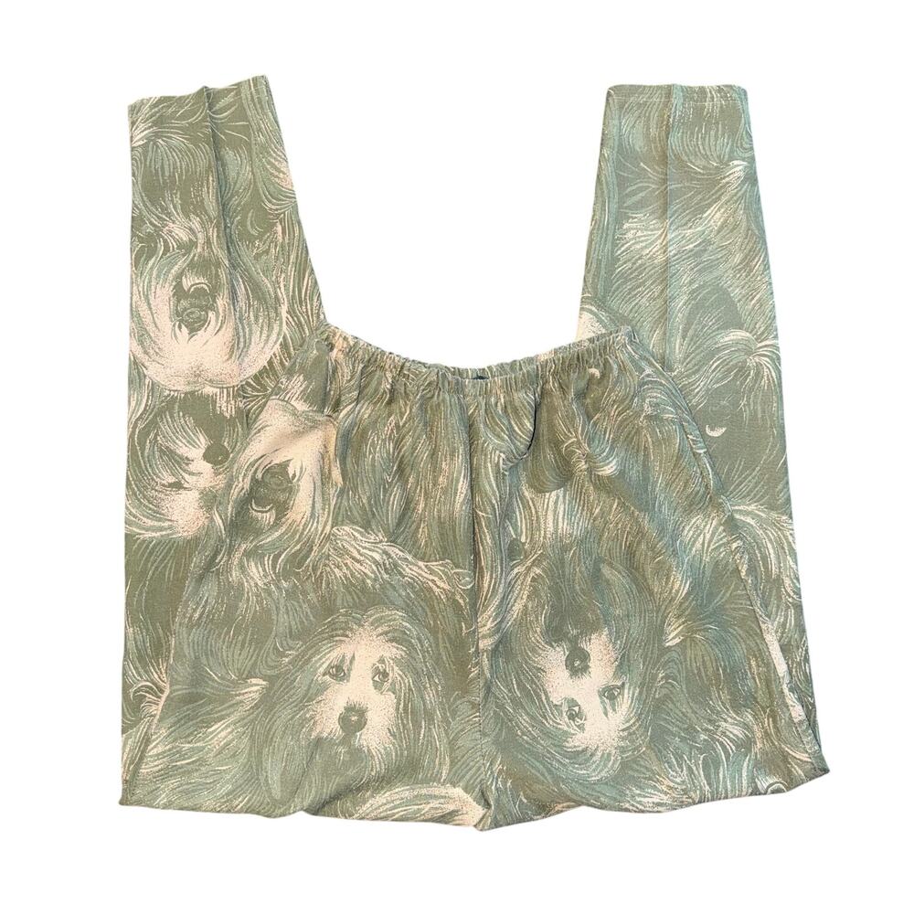 Vintage Shaggy Dog Print Lounge Pants Women's Small Green Novelty Elastic
